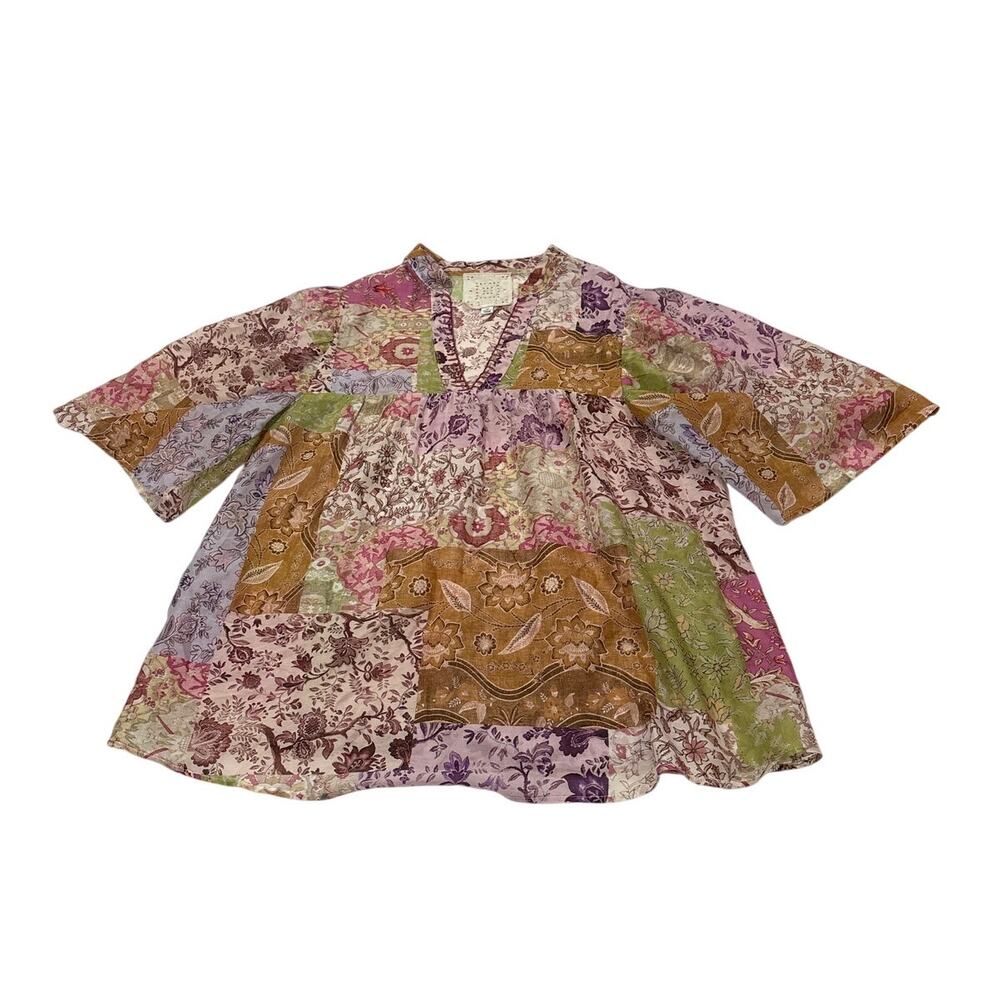 Johnny Was XS Bertha Silk-Blend Boho Top Paisley Floral Patchwork Pattern Blouse - Picture 2 of 7